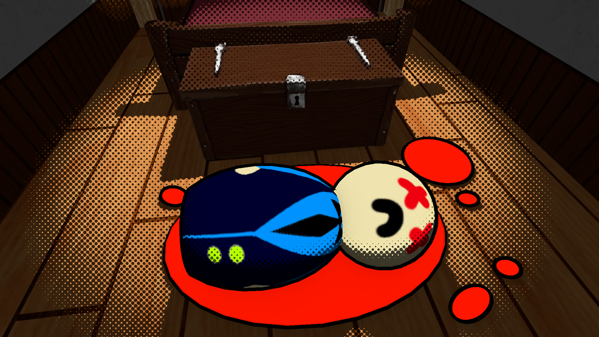 A cartoonishly lit character with a halftone shading pattern